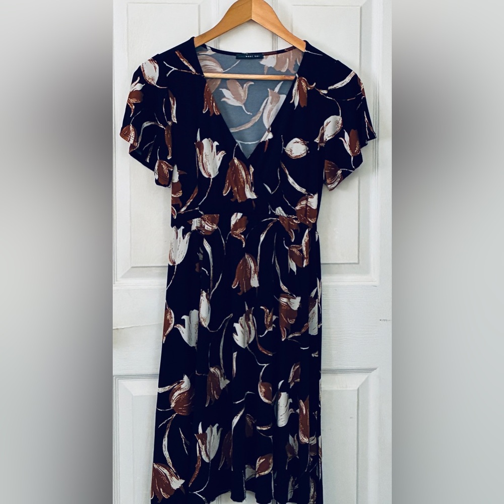 West Kei Floral Mini Dress - Black and Brown